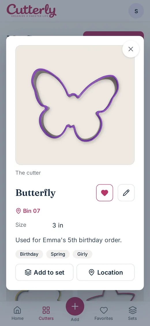 A cutter's detail on a phone showing its bin